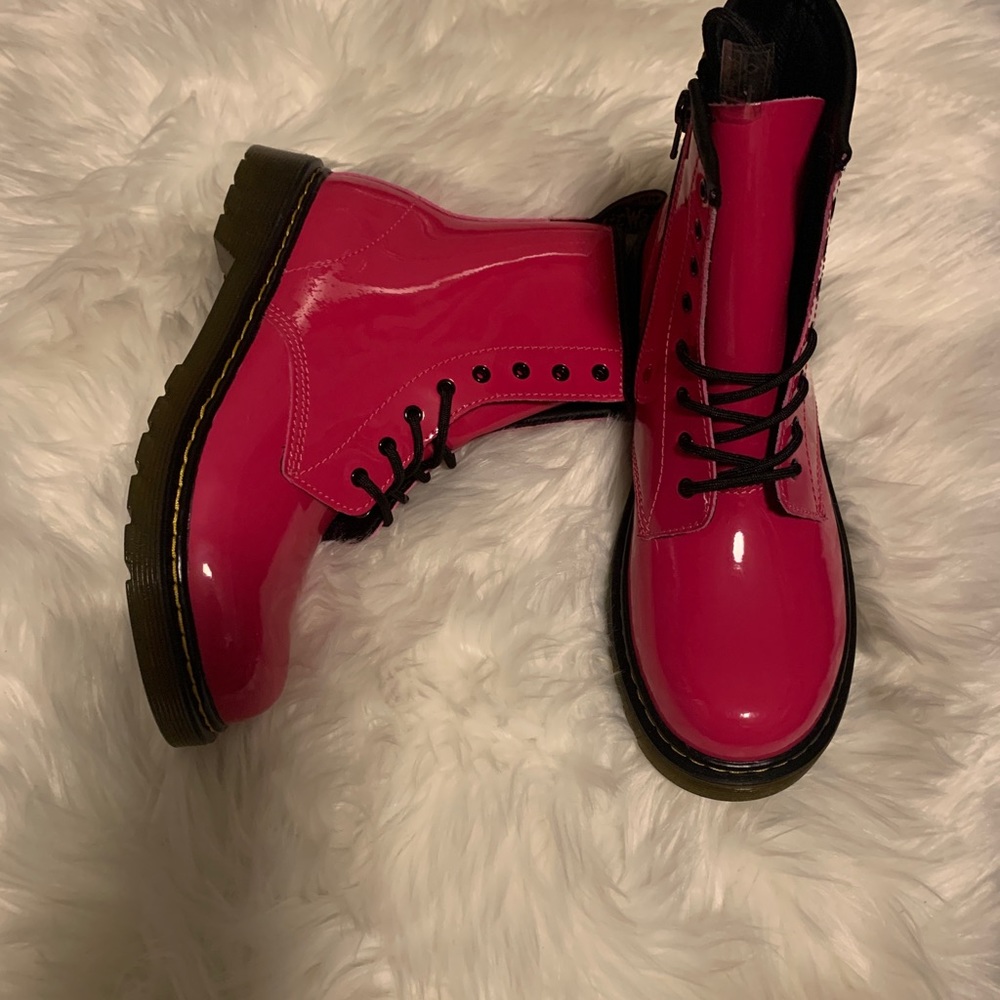 Patent leather combat boots